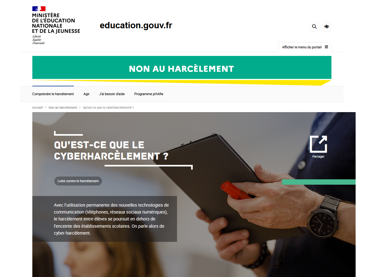 Site www.education.gouv.fr - Non au harcèlement