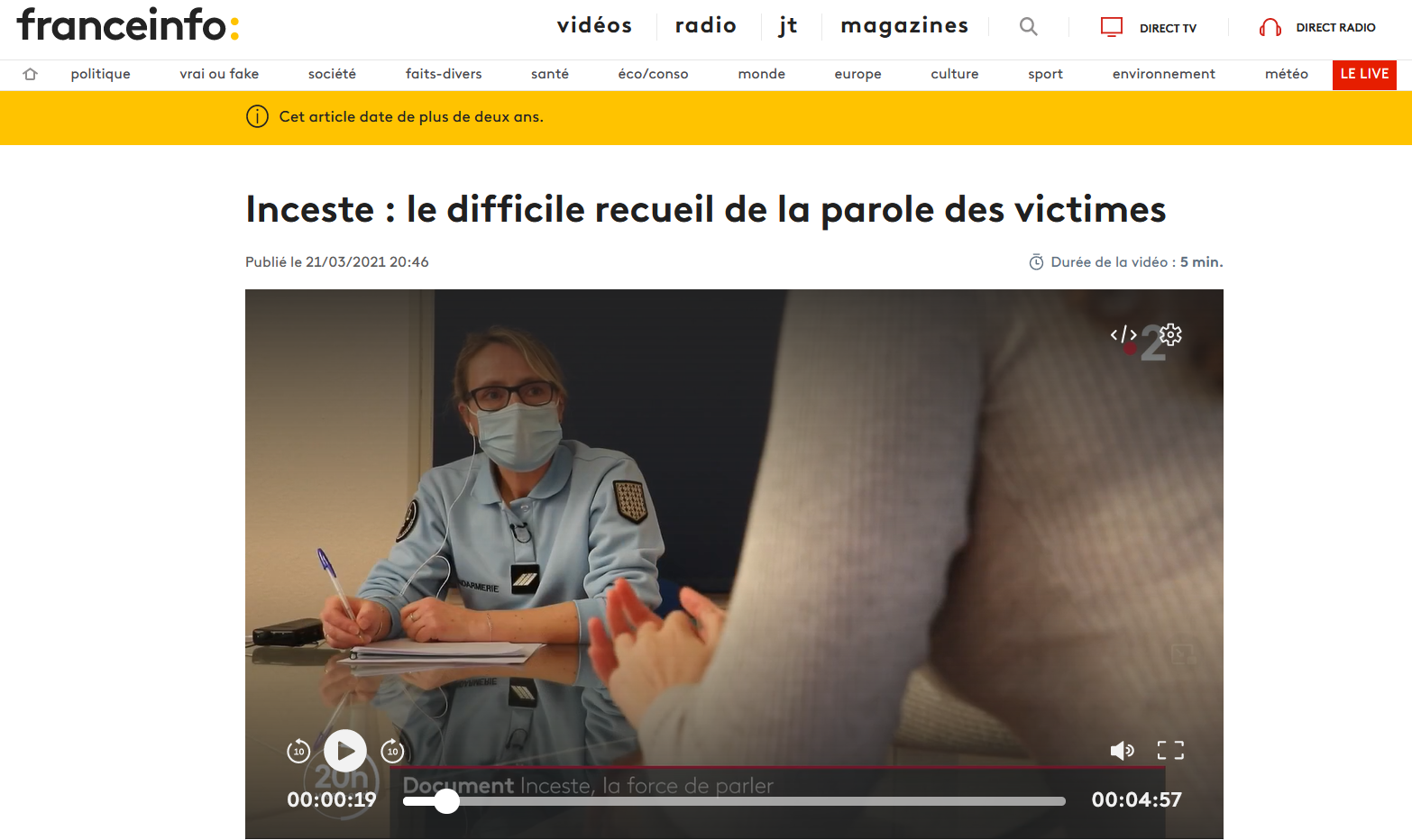 France info - Inceste : le difficile recueil de la parole des victimes