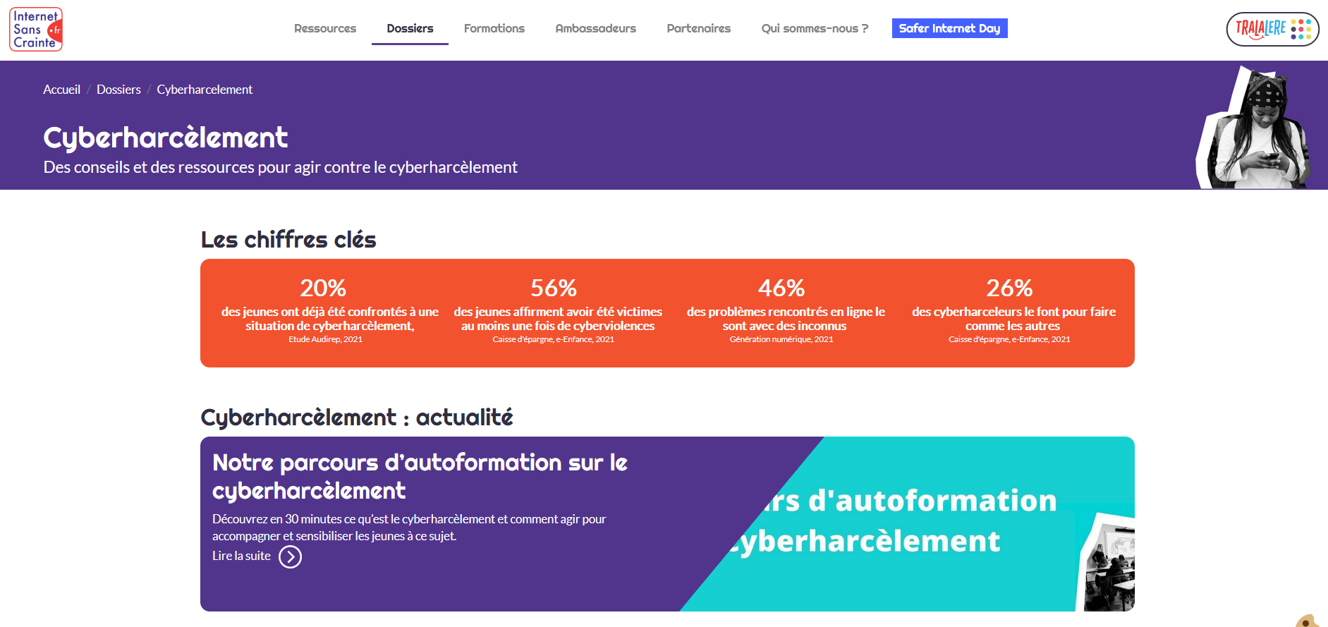 Site www.internetsanscrainte.fr - Cyberharcèlement