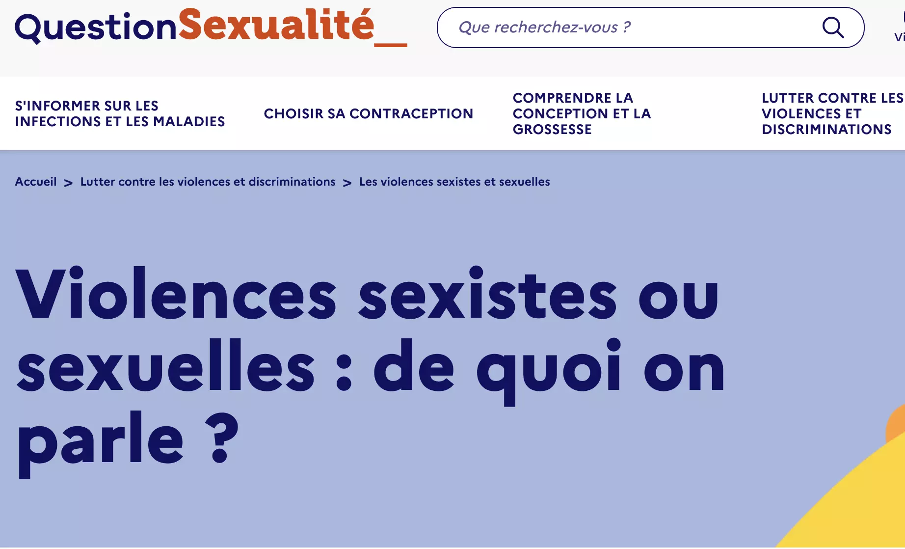 Site questionsexualite.fr - Violences sexistes ou sexuelles